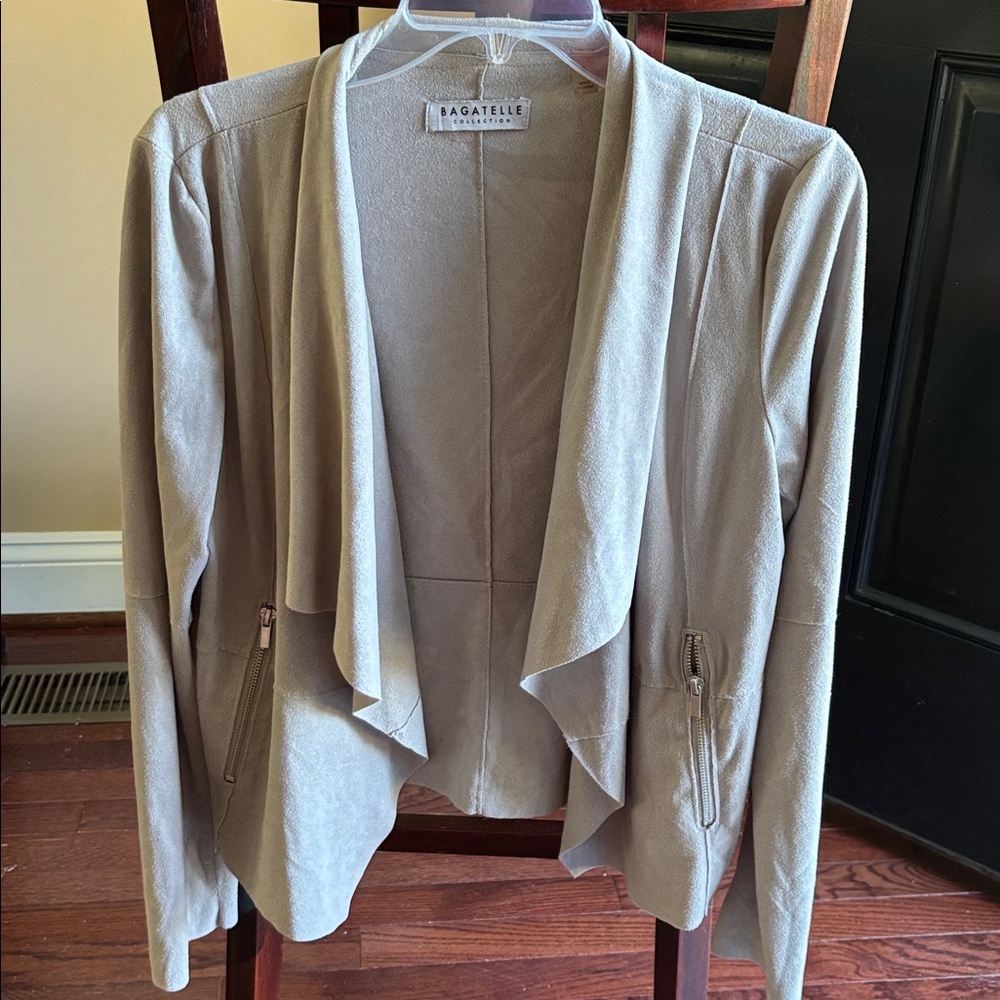 Bagatelle Light Gray Draped  Suede Jacket S